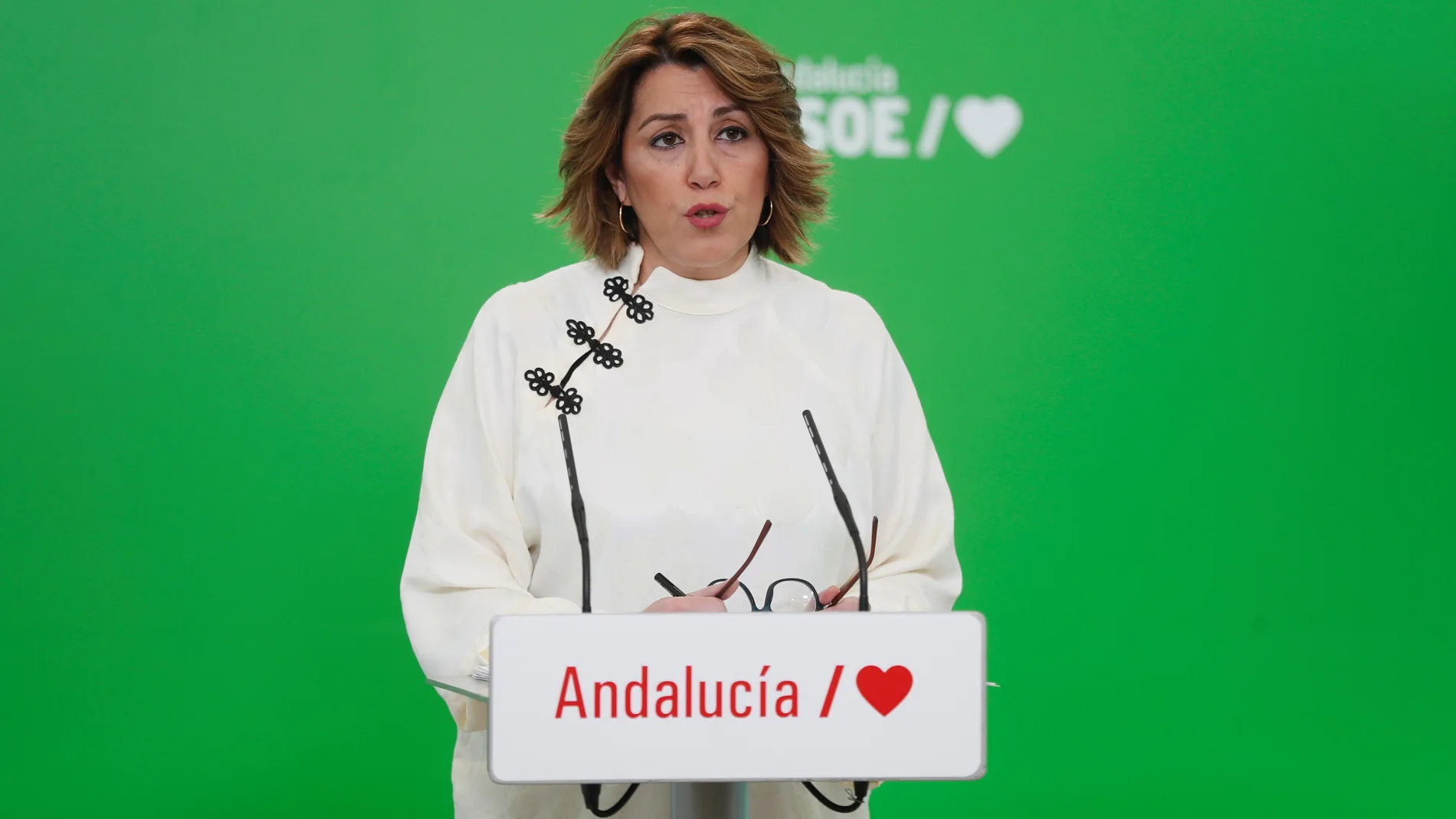 La secretaria general del PSOE-A, Susana Díaz, en la sede regional del partido ubicada en Sevilla