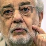 FILE - In this July 12, 2019 file photo, opera singer Placido Domingo speaks during a news conference about an upcoming show in Madrid, Spain. On Friday, March 20, 2020, the American Guild of Musical Artists said Domingo has resigned from the U.S. union that represents opera singers, after two investigations found sexual harassment allegations against him to be credible. The guild said he will also contribute $500,000 to sexual harassment eradication programs and a fund that helps opera employees in crisis. (AP Photo/Bernat Armangue, File)
