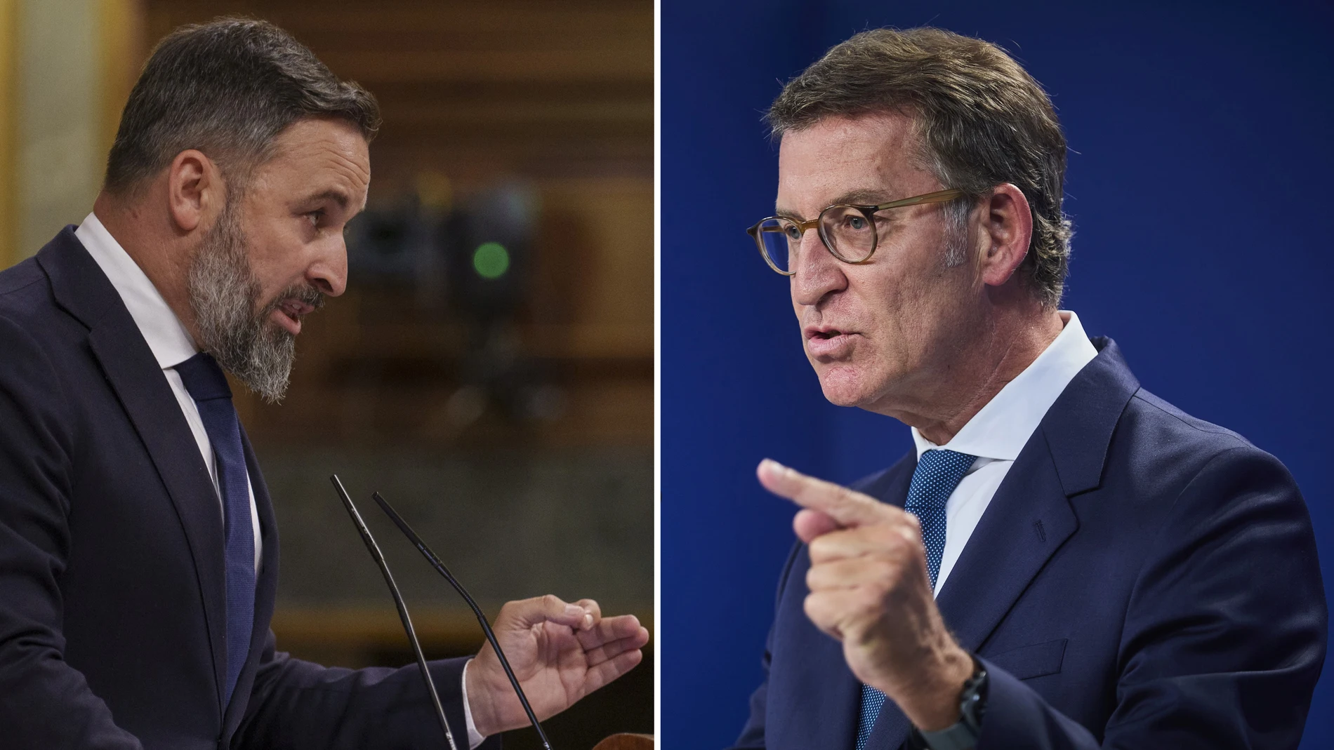 El líder de Vox, Santiago Abascal, y el del PP, Alberto Núñez Feijóo