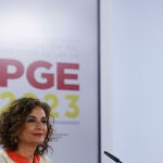 La ministra de Hacienda, María Jesús Montero, durante la presentación de los Presupestos
