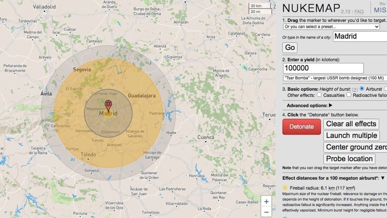 Un mapa que permite simular una explosión nuclear en cualquier parte ...