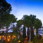 El exterior del hotel integra en sus paredes una diversidad de plantas naturales