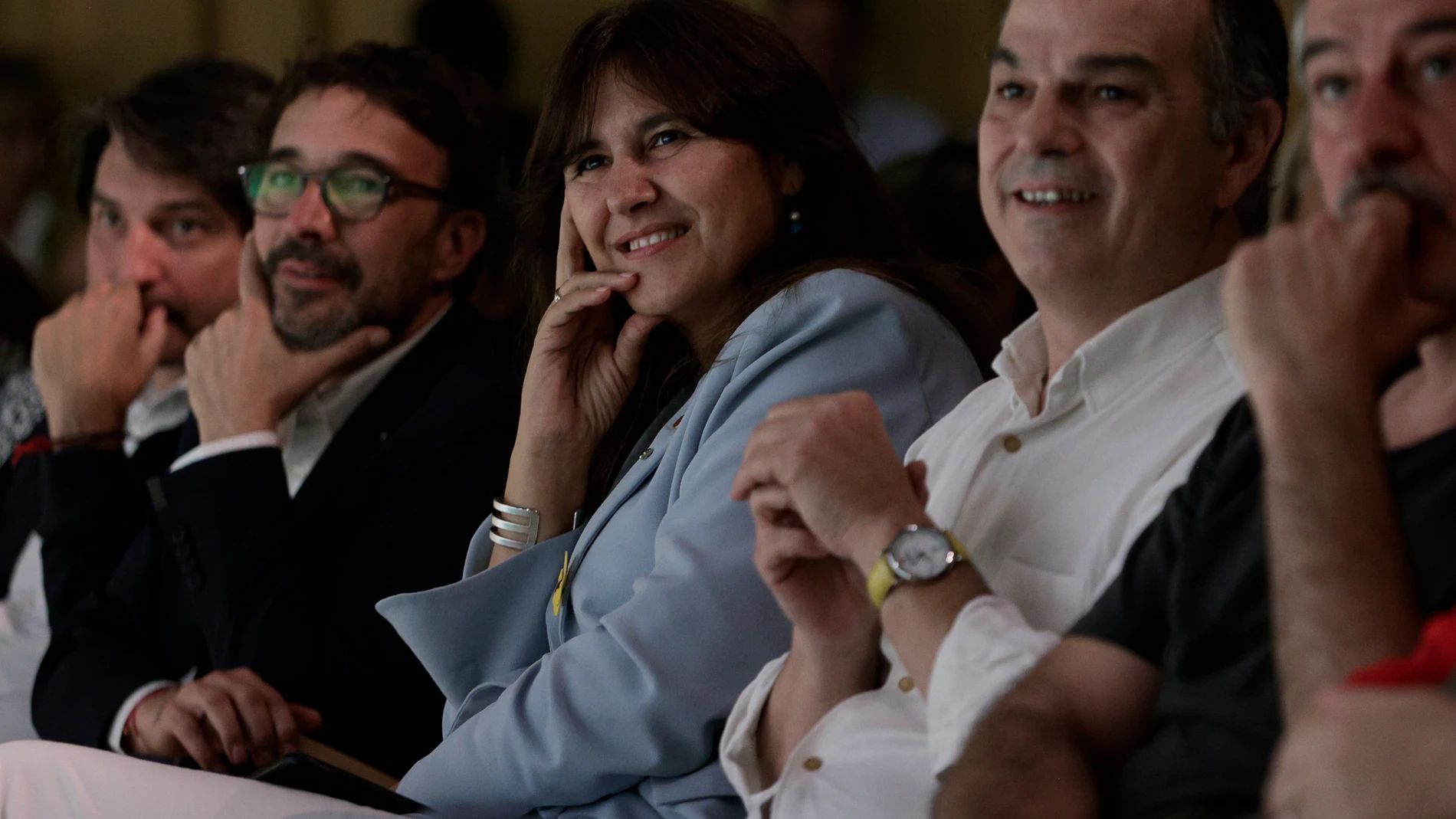 La presidenta de Junts, Laura Borràs y el secretario general, Jordi Turull, en el Consejo Nacional del partido