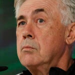El entrenador italiano del Real Madrid, Carlo Ancelotti durante una rueda de prensa
