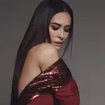 Vicky Martín Berrocal con vestido rojo con lentejuelas.