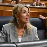 Yolanda Díaz, en su escaño del Congreso