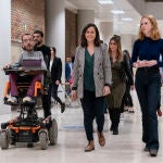 El portavoz de Unidas Podemos en el Congreso, Pablo Echenique; la ministra de Derechos Sociales y Agenda 2030, Ione Belarra; la portavoz adjunta de Unidas Podemos en la Asamblea de Madrid, Alejandra Jacinto, y la secretaria de Organización de Unidas Podemos, Lilith Verstrynge, a su llegada a la inauguración de la ‘Universidad de Otoño’