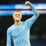 Haaland celebrando un gol con el Manchester City