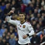 Cristiano Ronaldo, en el último partido del United, contra el Aston Villa