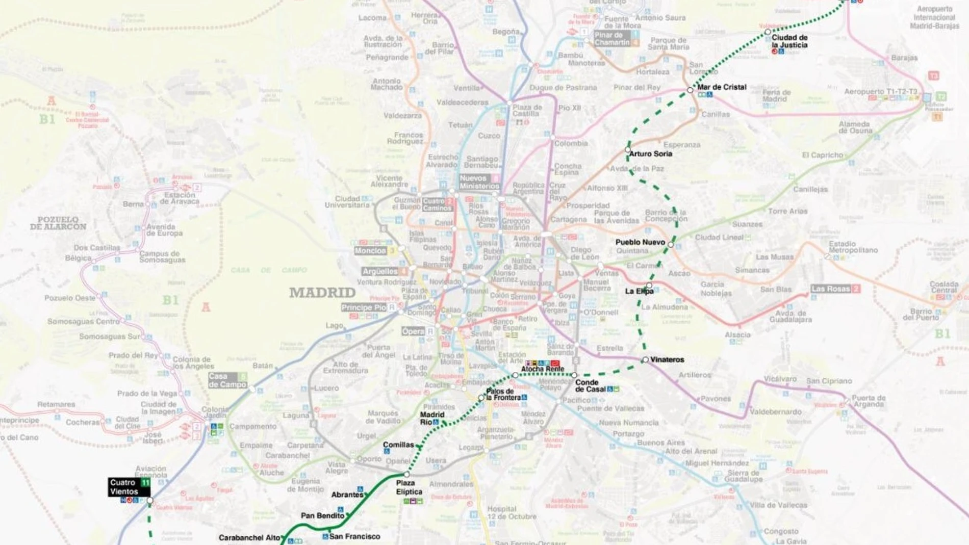 Plano de la ampliación de la Línea 11 de Metro de Madrid