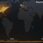 Regiones del planeta donde se han señalado avistamientos de OVNIS entre 1906 y 2014. Es obvio que hablan en inglés.