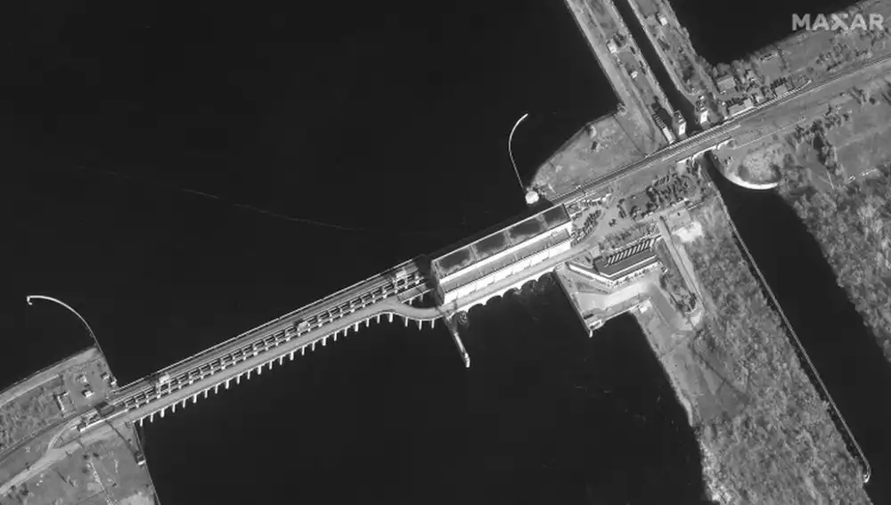 El rio Dniéper en una imagen de satélite proporcionada por Maxar