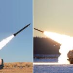 A la izquierda, el sistema lanzacohetes PULS, de la israelí Elbit que podría fabricarse en España; a la derecha, el sistema estadounidense HIMARS