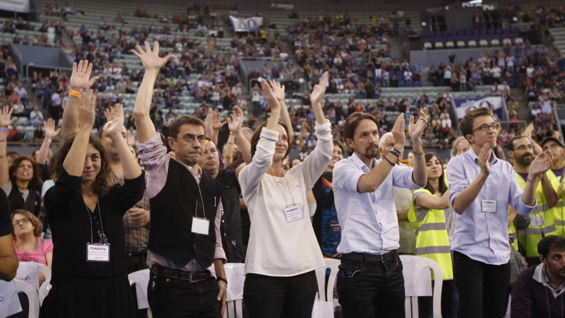 Iglesias, con Monedero, Bescansa y Errejón, en Vistalegre