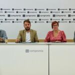 Los coportavoces de Compromís, Juan Ponce, Alberto Ibáñez, Águeda Micó y Joan Ribó