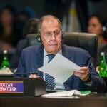 El ministro de Exteriores ruso, Sergei Lavrov, durante una de las sesiones de la cumbre del G-20 en Bali