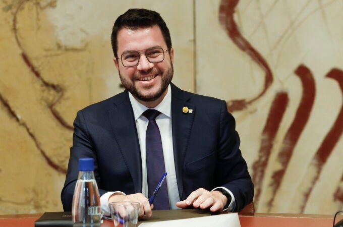 El presidente de la Generalitat, Pere Aragonès, durante la reunión semanal del Govern