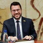 El presidente de la Generalitat, Pere Aragonès, durante la reunión semanal del Govern
