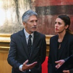 El ministro del Interior, Fernando Grande-Marlaska, la ministra de Igualdad, Irene Montero, y el fiscal general del Estado, Álvaro García Ortiz, el pasado jueves en el Senado