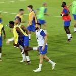Karim Benzema durante un entrenamiento con la selección francesa