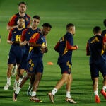 Ansu Fati, en un entrenamiento de la selección