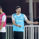 Robert Lewandowski, en el entrenamiento de Polonia