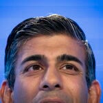 El primer ministro británico Rishi Sunak durante su discurso de este lunes ante los empresarios en Birmingham, Reino Unido