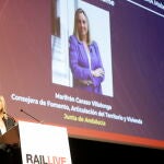 La consejera de Fomento de la Junta de Andalucía, Marifrán Carazo, durante la inauguración del congreso "Rail Live!"