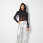 Pantalón straight efecto piel metalizado