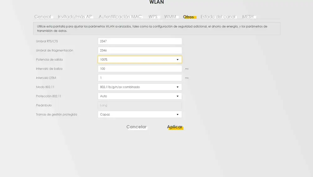 Configuración de la potencia de salida en el Zyxel EX3301-T0.