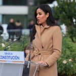 La vicealcaldesa de Madrid, Begoña Villacís, pronuncia unas palabras durante el acto institucional organizado por el Ayuntamiento de Madrid con motivo del Día de la Constitución