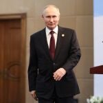 El presidente ruso Vladimir Putin durante su rueda de prensa en Bishkek, Kiriguistán