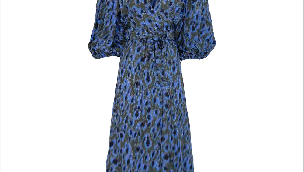 Vestido en estampado pavo real con mangas abullonada, de Mimoki