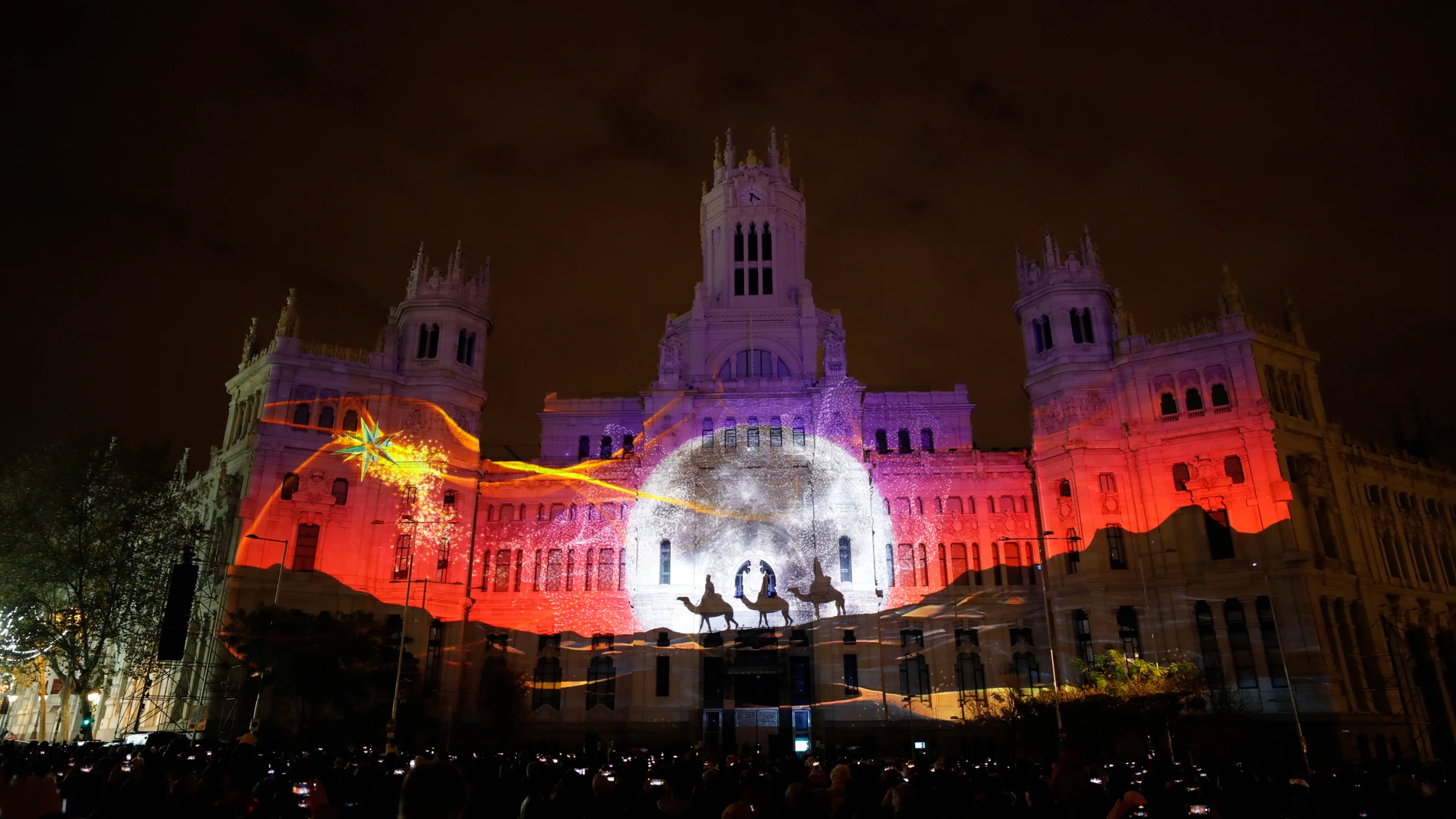 Proyección de Navidad en el Ayuntamiento de Madrid