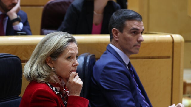 El presidente del Gobierno, Pedro Sánchez y la vicepresidenta Nadia Calviño