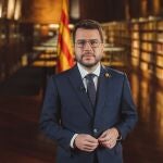 El presidente de la Generalitat, Pere Aragonès, durante su discurso institucional navideño