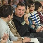 El coordinador general de EH Bildu, Arnaldo Otegi (c), asiste a la Asamblea General ordinaria del partido celebrada este sábado en Bilbao.
