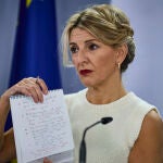 Las ministras de Trabajo Yolanda Díaz, en la rueda de prensa posterior al Consejo de Ministros