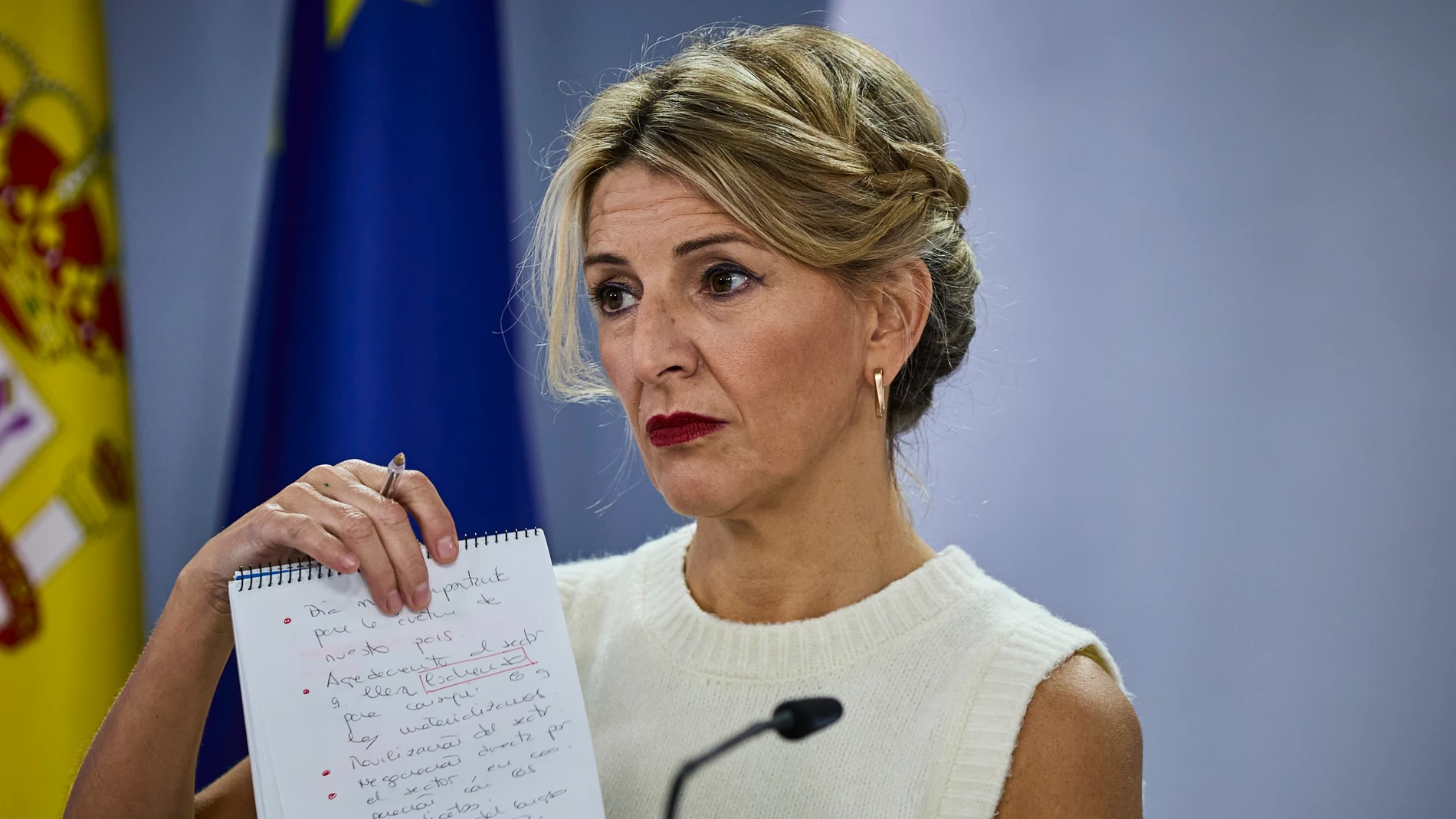 Las ministras de Trabajo Yolanda Díaz, en la rueda de prensa posterior al Consejo de Ministros