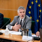 El secretario de Estado de Seguridad, Rafael Pérez y el ministro del Interior, Fernando Grande-Marlaska, durante una reunión con los responsables de la lucha contra la violencia de género de las Fuerzas de Seguridad del Estado