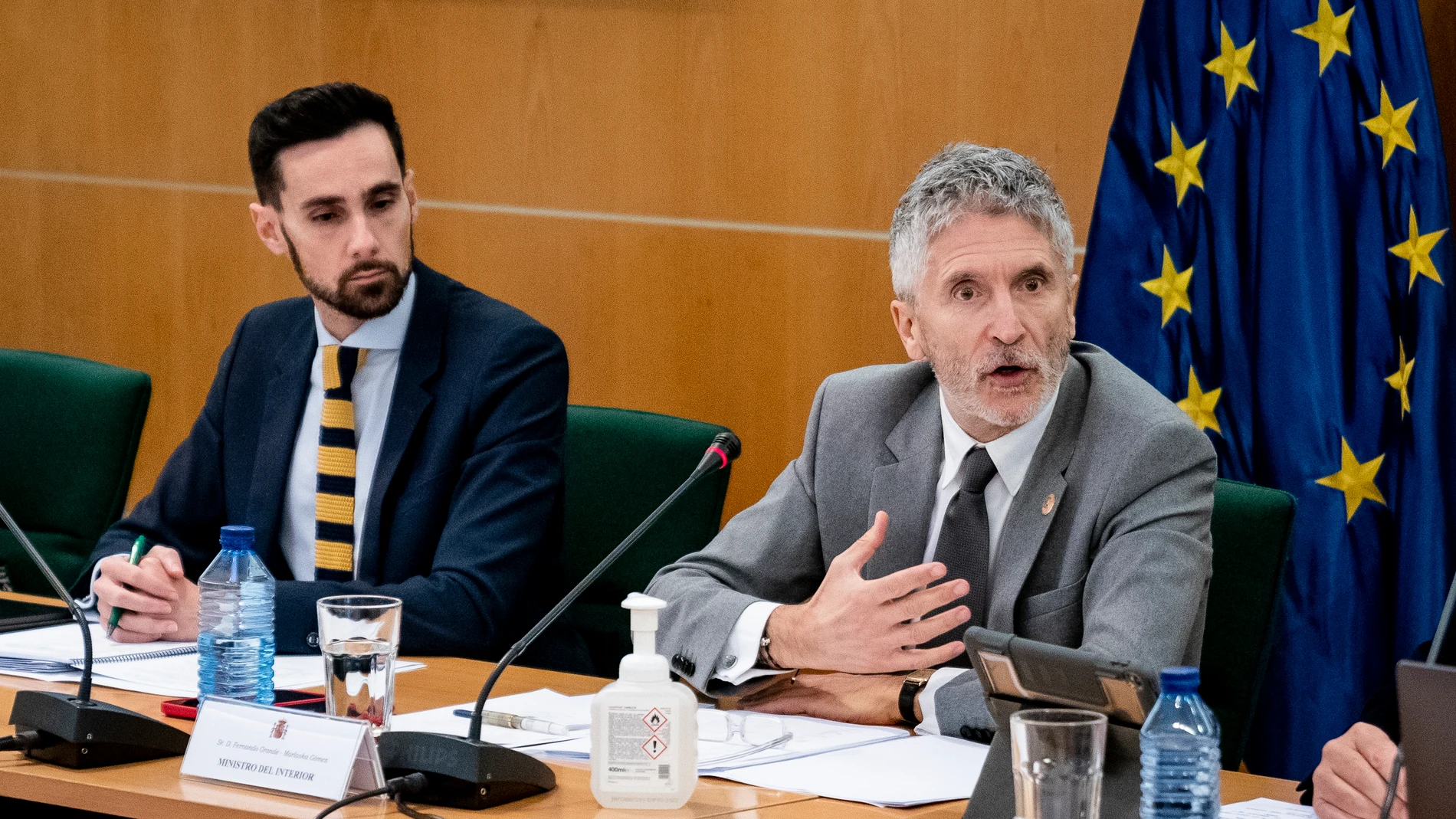 El secretario de Estado de Seguridad, Rafael Pérez y el ministro del Interior, Fernando Grande-Marlaska, durante una reunión con los responsables de la lucha contra la violencia de género de las Fuerzas de Seguridad del Estado