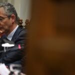 gobernador del Banco de España, Pablo Hernández de Cos, durante el homenaje al economista Enrique Fuentes Quintana en la Real Academia de Ciencias Morales y Políticas