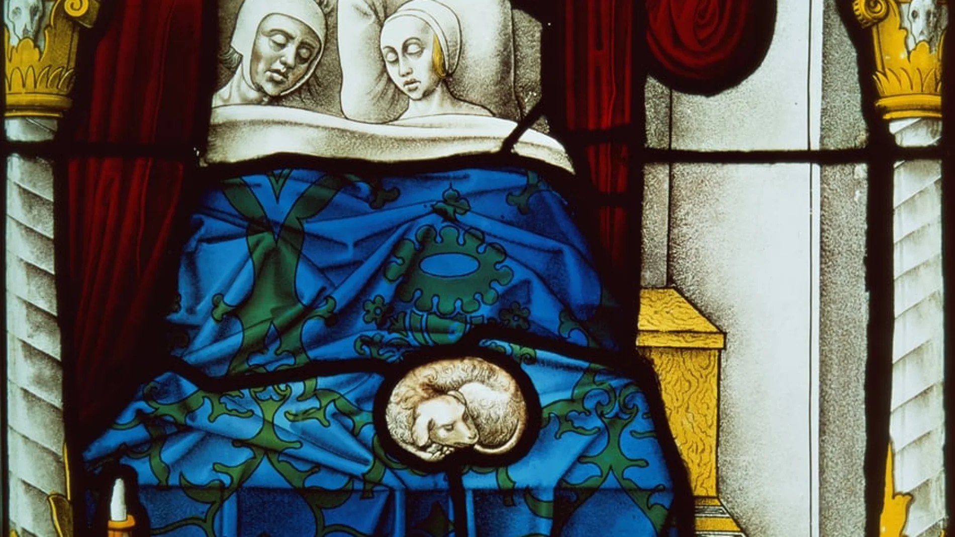 Vidriera de "Tobías y Sara en su noche de bodas" (siglo XVI)