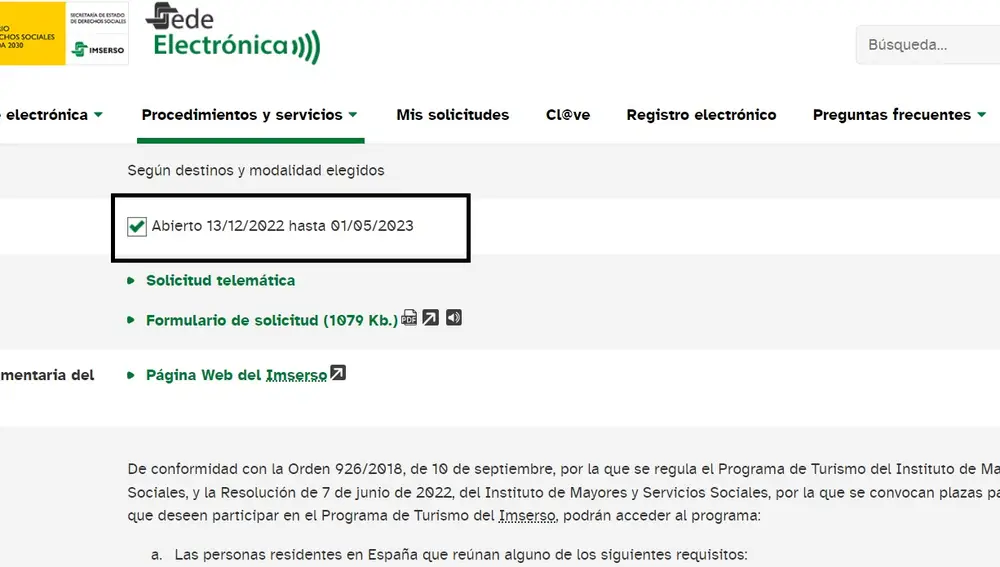Nuevo plazo para apuntarse a los viajes de turismo del Imserso si no se dio de alta el pasado verano