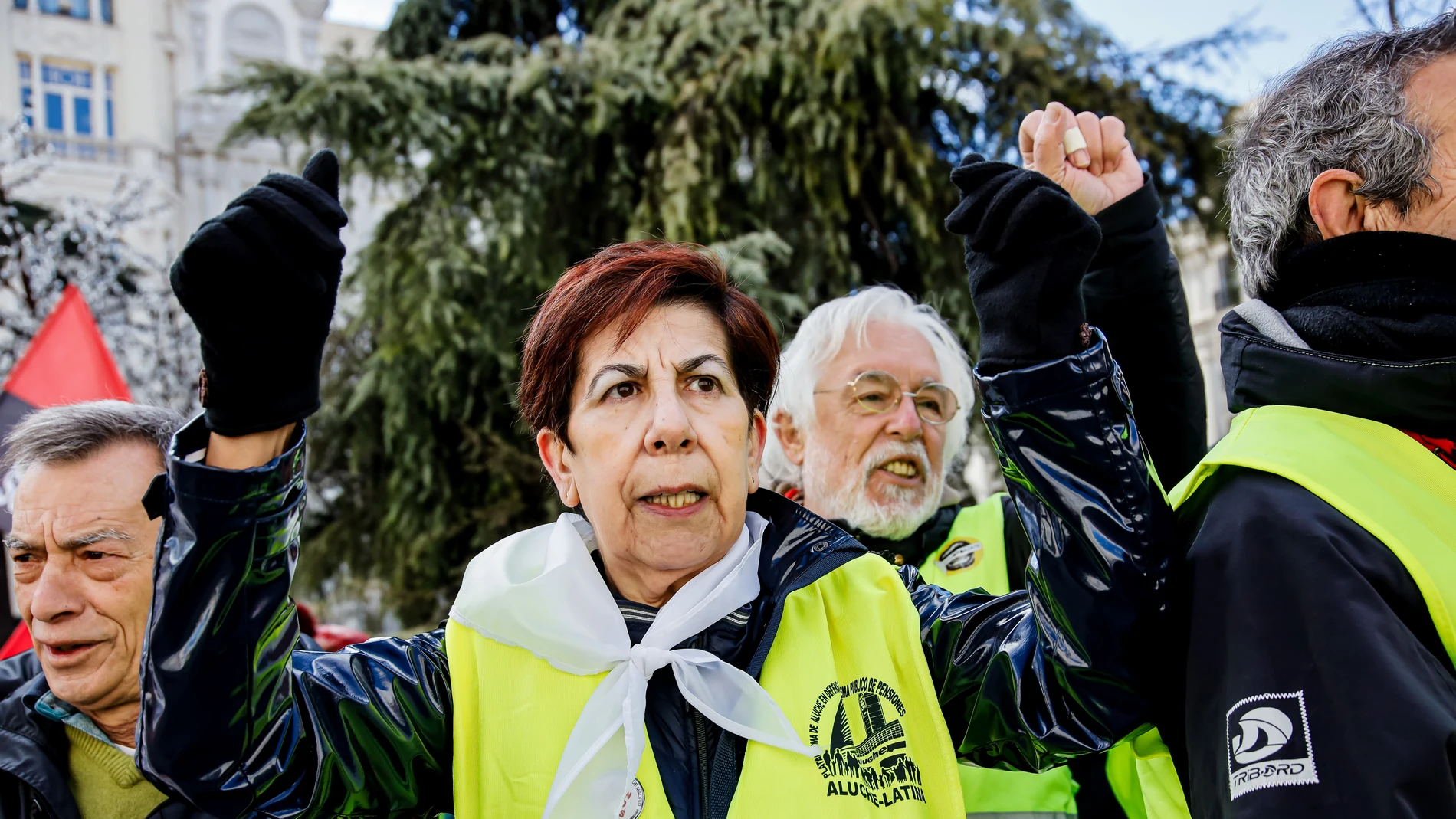 Varias personas se manifiestan por la mejora del sistema público de pensiones frente al Congreso de los Diputados