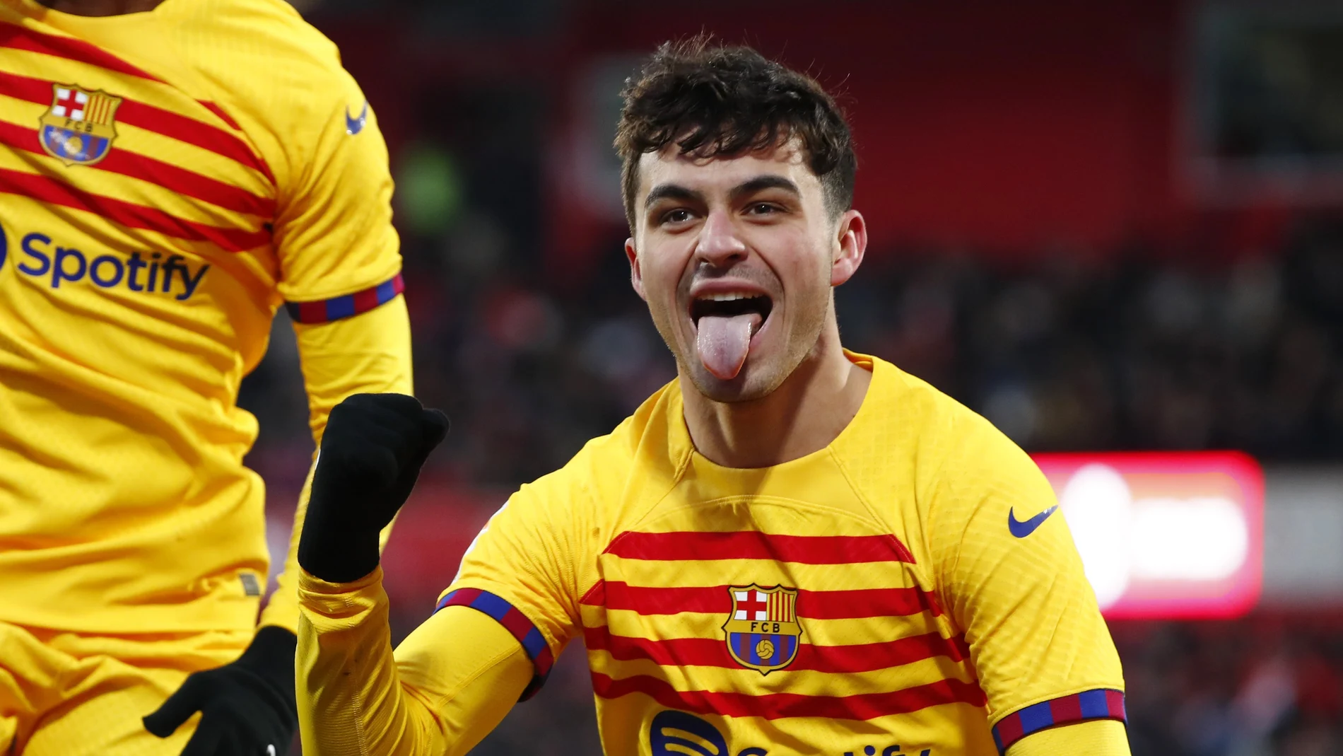Pedri celebra el gol que marcó al Girona