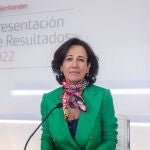 La presidenta de Banco Santander, Ana Botín, durante la presentación de los resultados del año 2022, en la Ciudad Grupo Santander de Boadilla del Monte