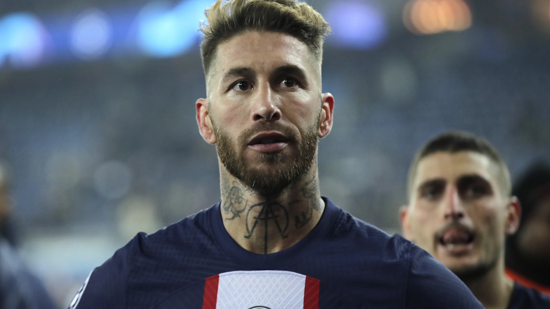 Paris (France), 14/02/2023.- Sergio Ramos of PSG reacts after the UEFA Champions League Round of 16, 1st leg match between Paris Saint-Germain and Bayern Munich in Paris, France, 14 February 2023. (Liga de Campeones, Francia) EFE/EPA/TERESA SUAREZ