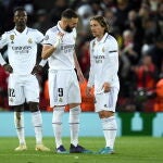 Modric y Benzema, durante el partido ante el Liverpool