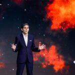 José María Álvarez-Pallete, presidente de Telefónica, durante su discurso inaugural en el Mobile World Congress 2023